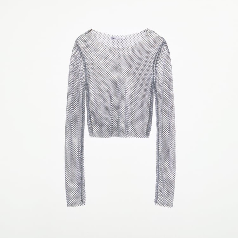 ZARA Rhinestone Mesh Top